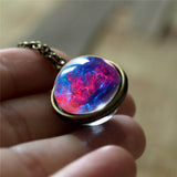 Nebula Galaxy Double Sided Pendant Necklace Glass Art Picture Handmade Statement Universe Planet Jewelry Necklace