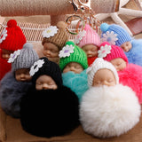 Sleeping Baby Doll Ball Key Chain Car Keyring Holder Bag Pendant Charm Keychain Plush Fur New Cute Women Key