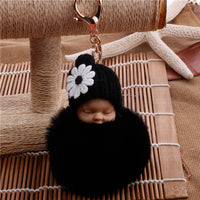 Sleeping Baby Doll Ball Key Chain Car Keyring Holder Bag Pendant Charm Keychain Plush Fur New Cute Women Key