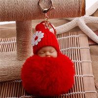 Sleeping Baby Doll Ball Key Chain Car Keyring Holder Bag Pendant Charm Keychain Plush Fur New Cute Women Key