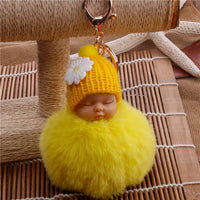 Sleeping Baby Doll Ball Key Chain Car Keyring Holder Bag Pendant Charm Keychain Plush Fur New Cute Women Key