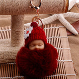 Sleeping Baby Doll Ball Key Chain Car Keyring Holder Bag Pendant Charm Keychain Plush Fur New Cute Women Key