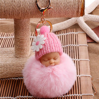 Sleeping Baby Doll Ball Key Chain Car Keyring Holder Bag Pendant Charm Keychain Plush Fur New Cute Women Key