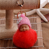 Sleeping Baby Doll Ball Key Chain Car Keyring Holder Bag Pendant Charm Keychain Plush Fur New Cute Women Key