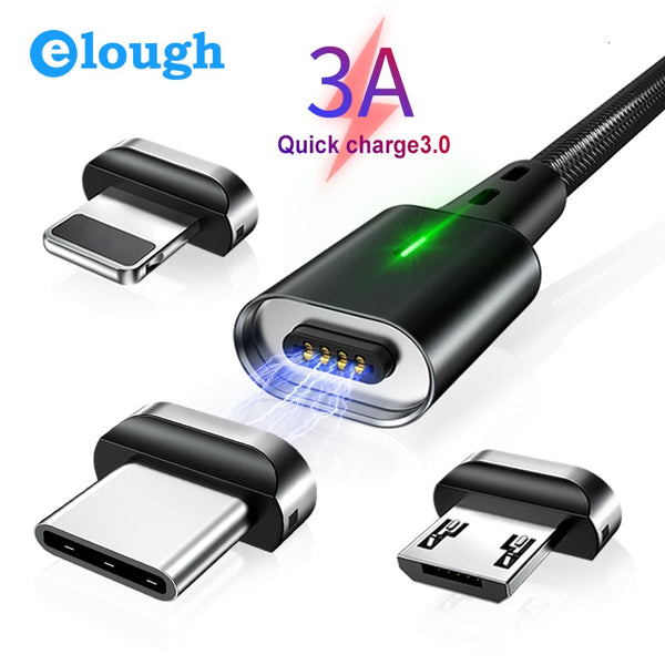 Elough Quick Magnetic Charger 3.0 4.0 Micro USB Cable for iPhone Samsung Xiaomi Fast Magnetic Phone Charging Cord Type C Cable