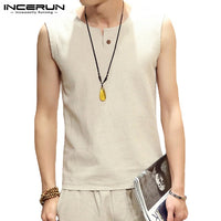 INCERUN 2019 Tank Tops Men O Neck Sleeveless Cotton Vintage Retro Men Vest Summer Streetwear Solid Casual Top Tees Plus Size