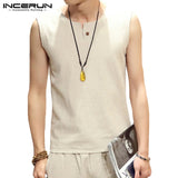 INCERUN 2019 Tank Tops Men O Neck Sleeveless Cotton Vintage Retro Men Vest Summer Streetwear Solid Casual Top Tees Plus Size