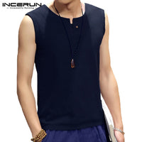 INCERUN 2019 Tank Tops Men O Neck Sleeveless Cotton Vintage Retro Men Vest Summer Streetwear Solid Casual Top Tees Plus Size